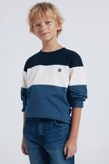 Springfield Kids Camiseta tricolor de manga comprida para menino azul