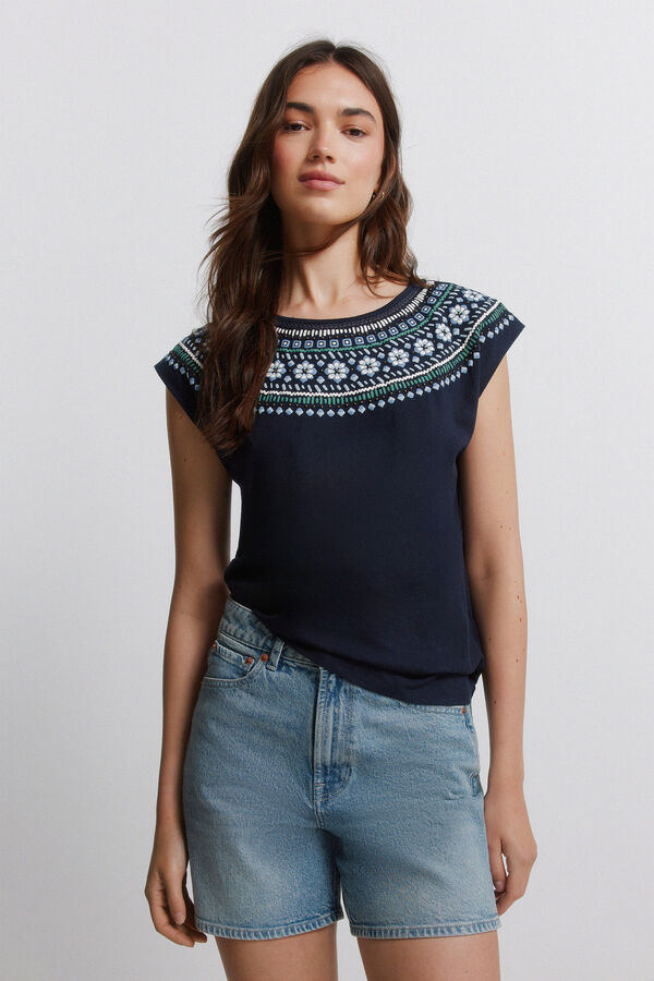 Springfield T-shirt de manga curta de bolinhas azul