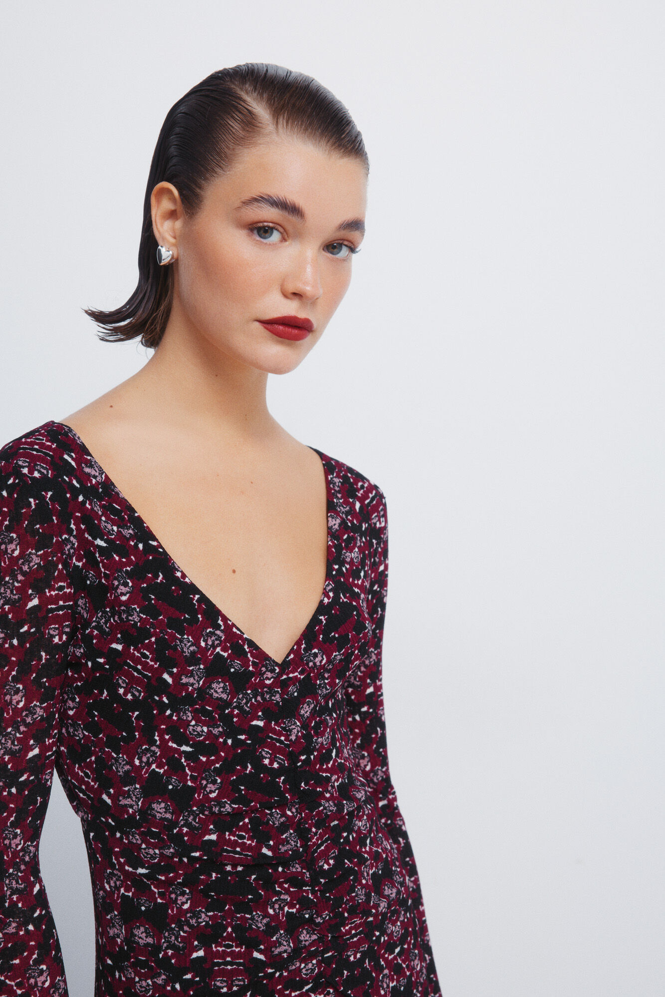 Springfield Vestido midi estampado com decote franzido