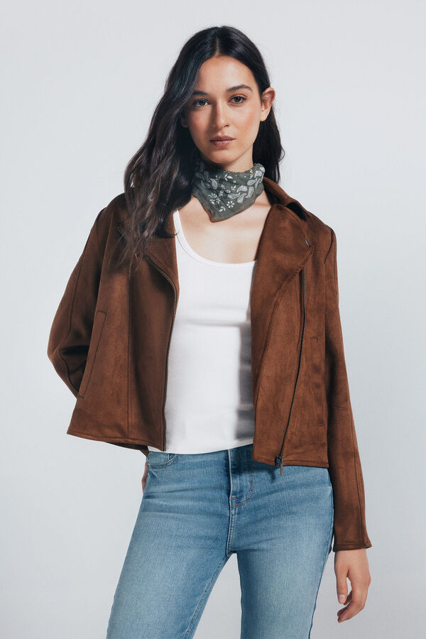 Springfield Suede biker jacket nude