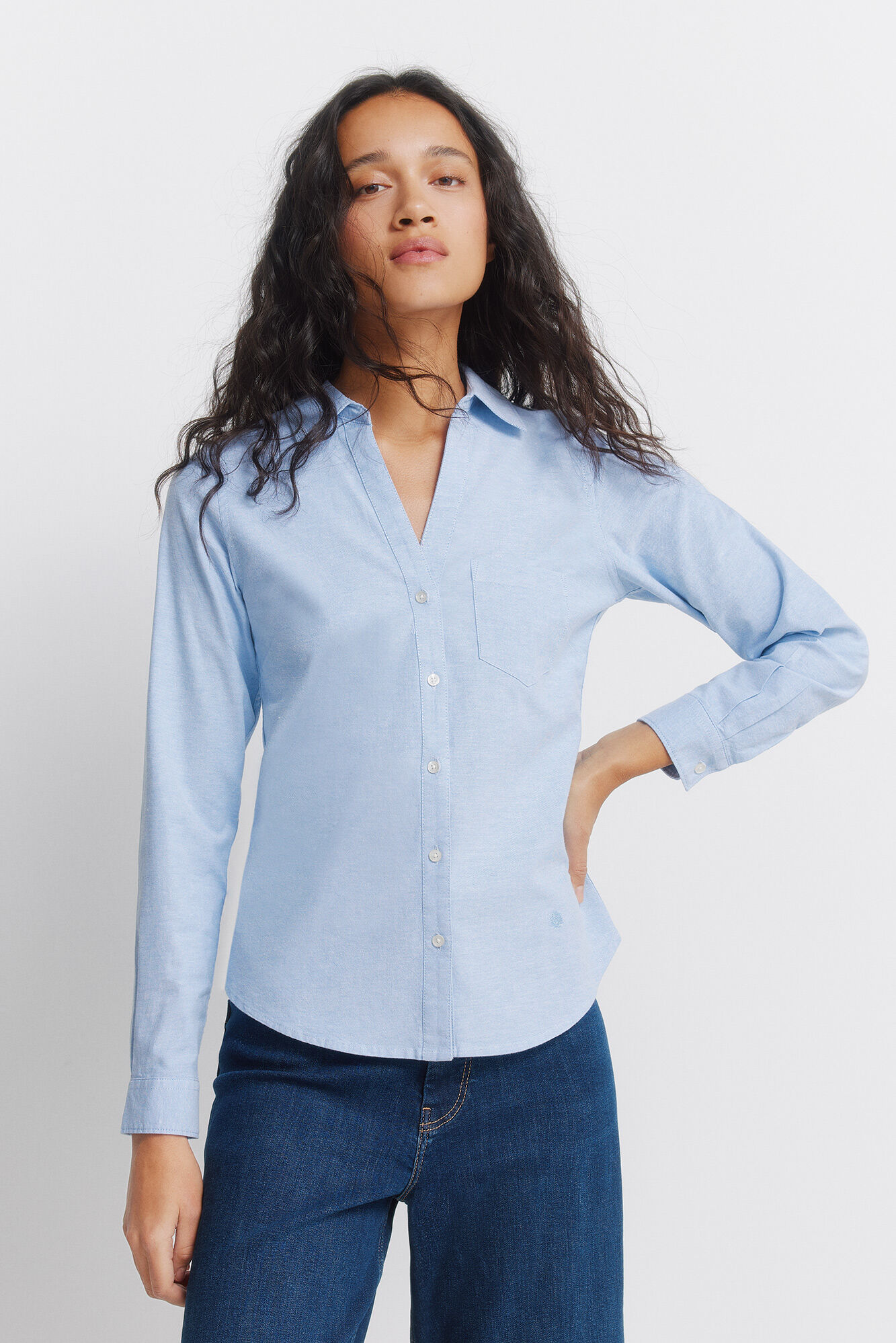 Springfield Camisa Oxford de algod&atilde;o com decote em V