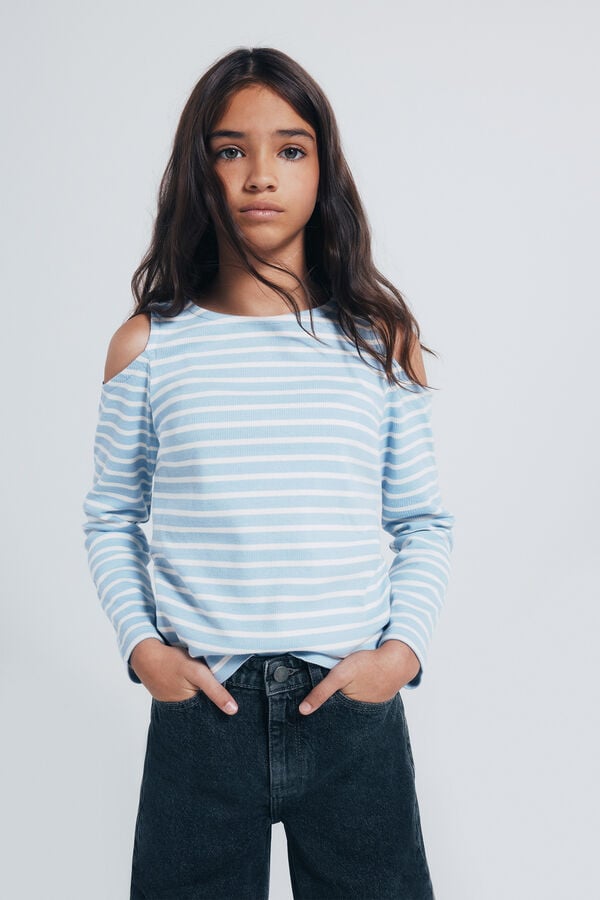 Springfield Kids Camiseta feminina canelada ombro a ombro azul