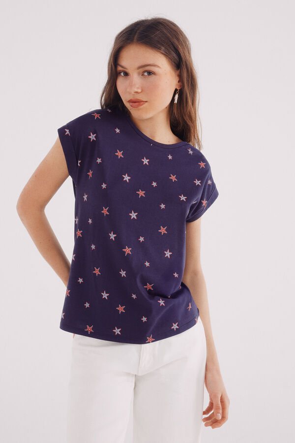 Springfield Printed shoulder buttons T-shirt blue