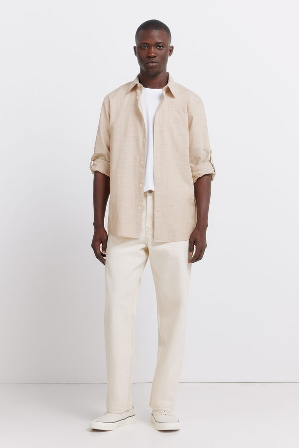 Springfield Camisa em algod&atilde;o slub castanho