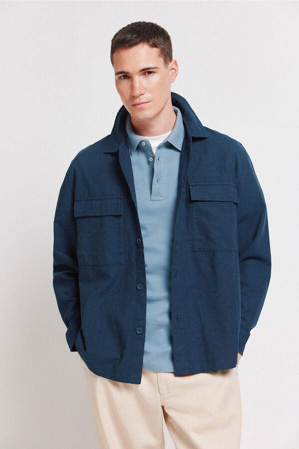 Springfield Sobrecamisa em linho azul