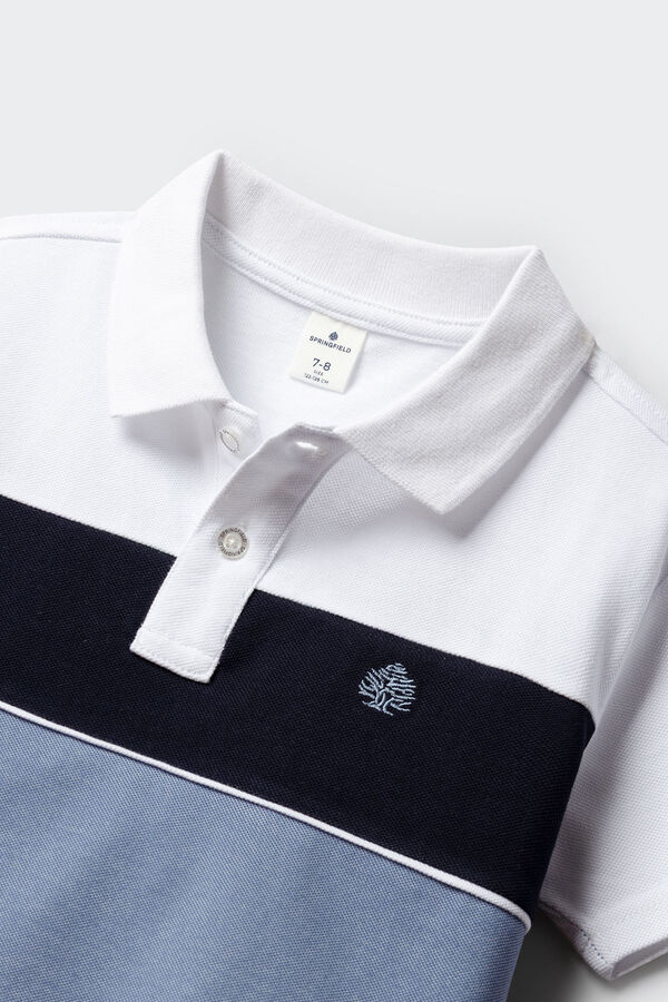 Springfield Kids Polo de menino em oxford de corte e costura azul