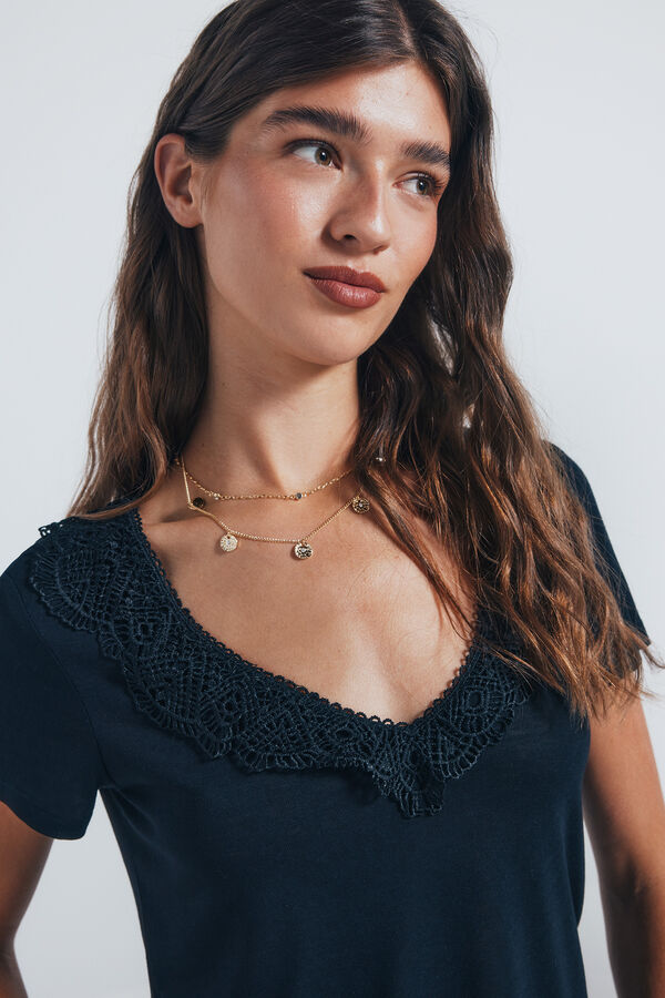 Springfield T-shirt decote crochet preto