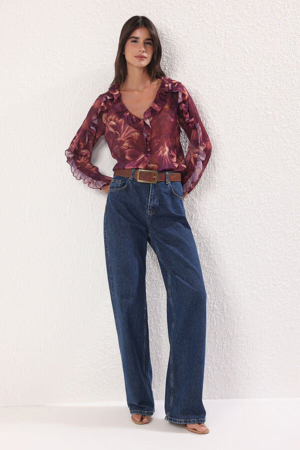Trendyol Blusa flu&iacute;da volantes morado/lila