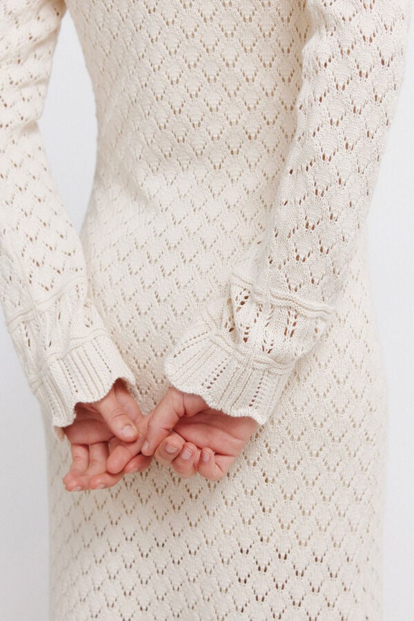 Springfield Vestido midi em malha pointelle castanho