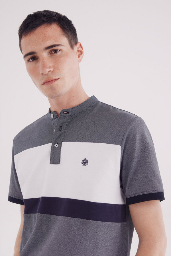 Springfield Polo piqué bloco oxford mao slim fit azul