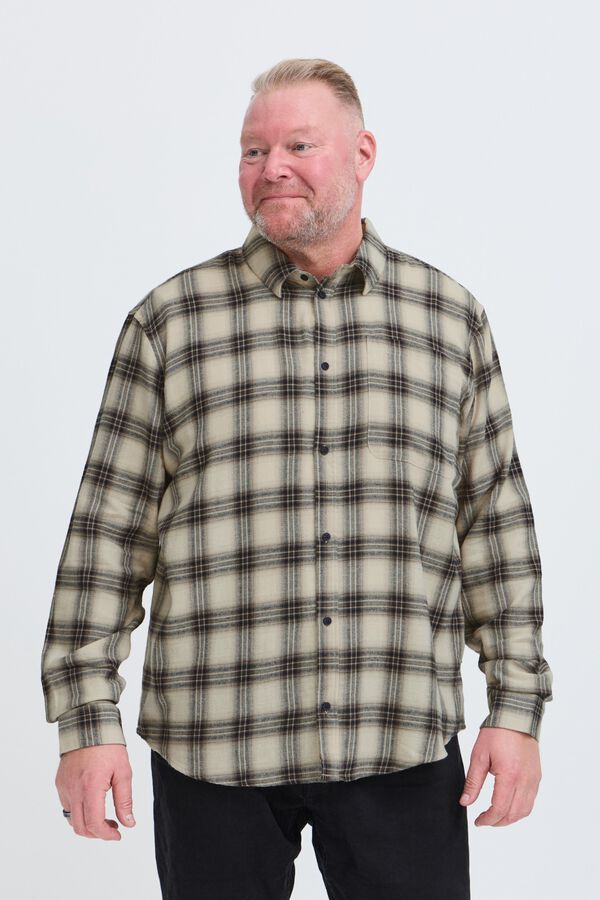 Blend PLUS Camisa de quadrados com bolsos cinzento