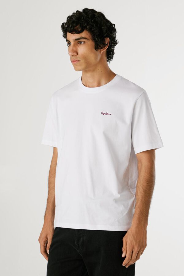 Pepe Jeans Camiseta Regular Fit com Logotipo Bordado branco
