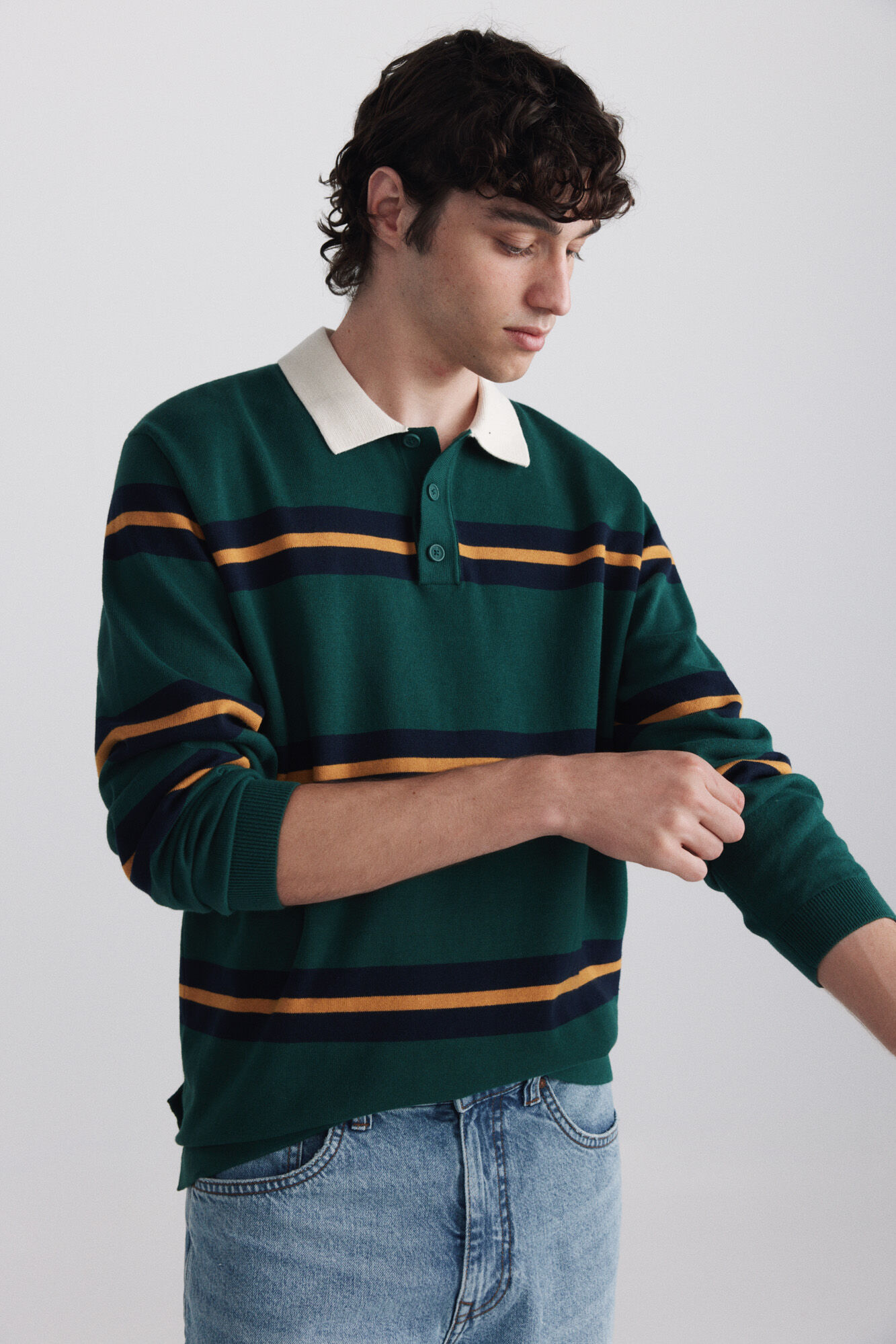 Springfield Polo de manga comprida em malha rugby &agrave;s riscas