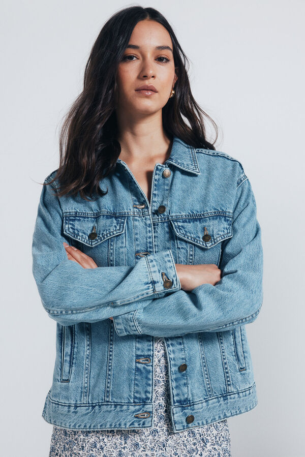 Springfield Jaqueta jeans de algodão oversized azul