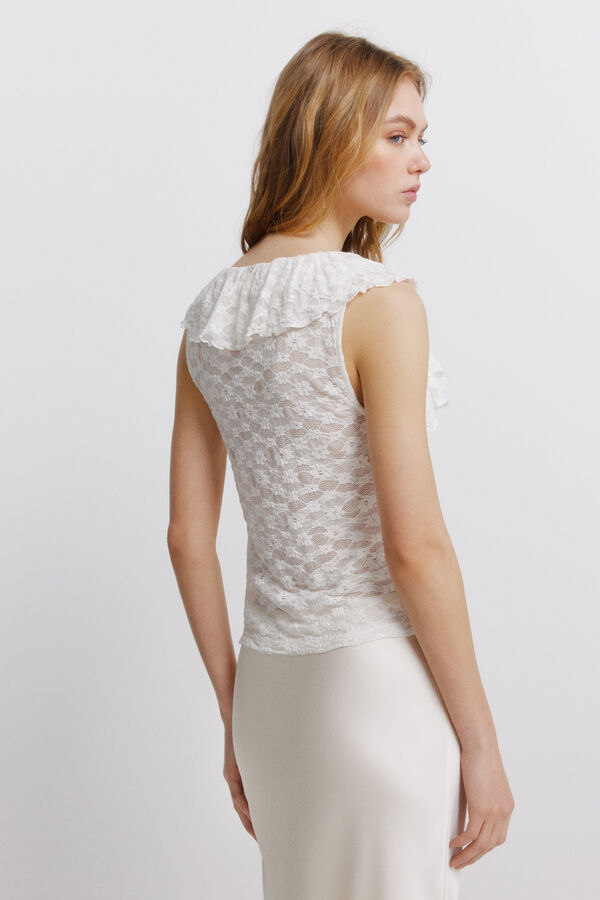 Springfield Top com folhos de renda branco