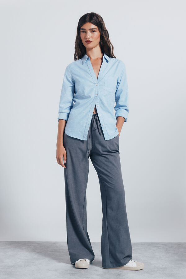 Springfield Camisa Oxford com gola aberta azul