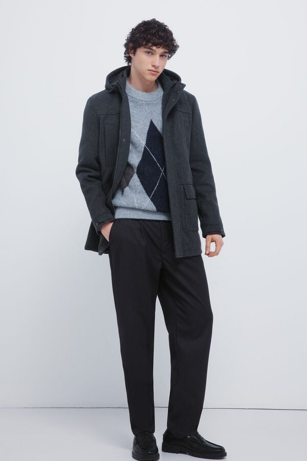 Springfield Parka longa com efeito de lã cinzento