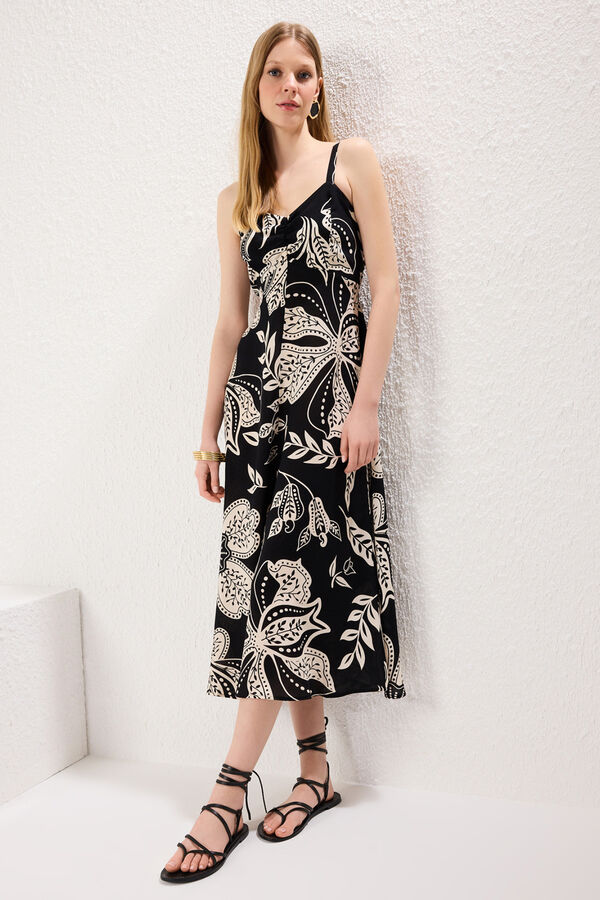 Trendyol Vestido midi de tiras preto