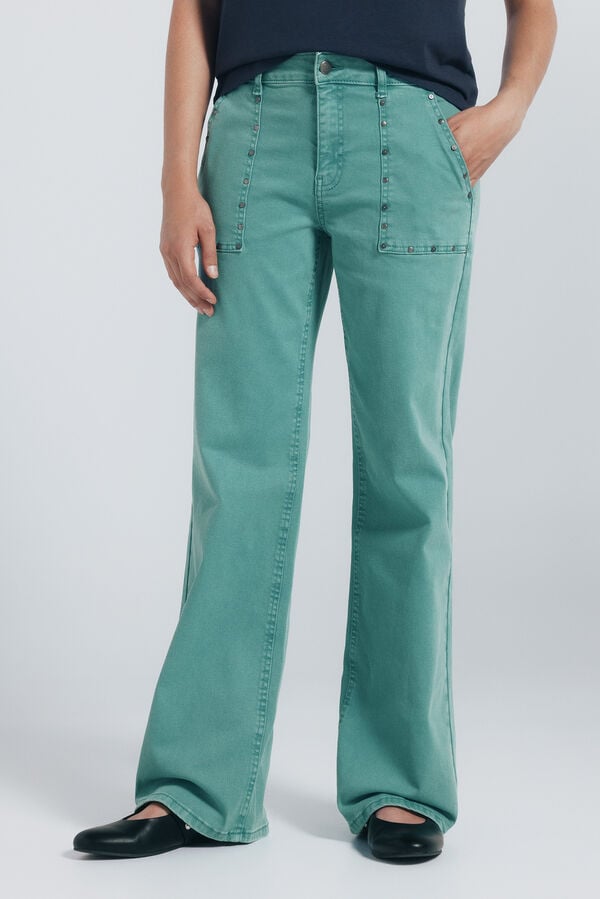 Springfield Calça jeans culotte com tachas verde