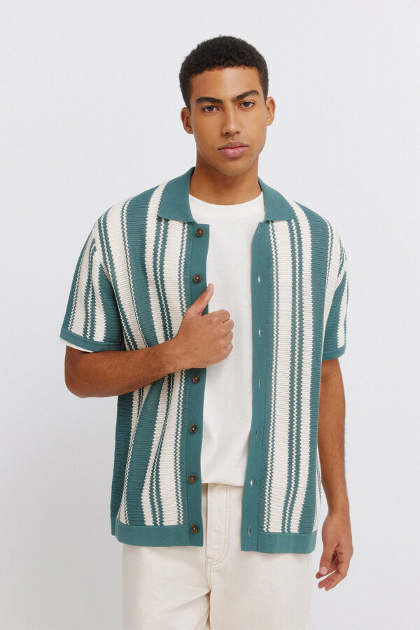 Springfield Casaco de malha &agrave;s riscas com bot&otilde;es azul