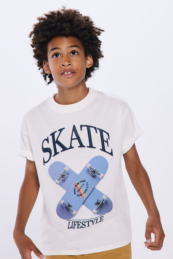 Springfield Camiseta tablas skate niño marfil