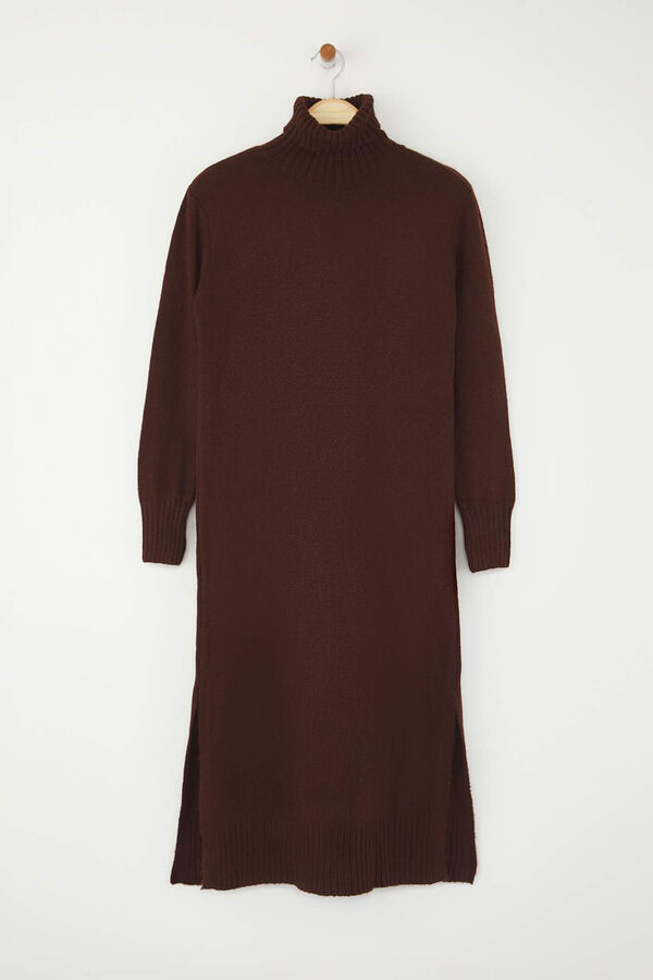 Trendyol Vestido midi gola alta com abertura cru