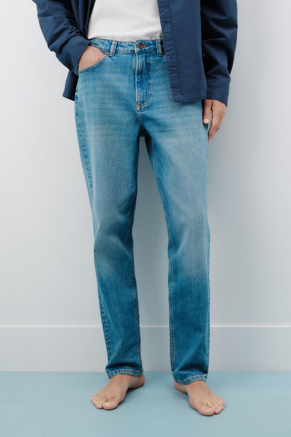 Springfield Jeans lavagem m&eacute;dia sobretingida regular fit azul
