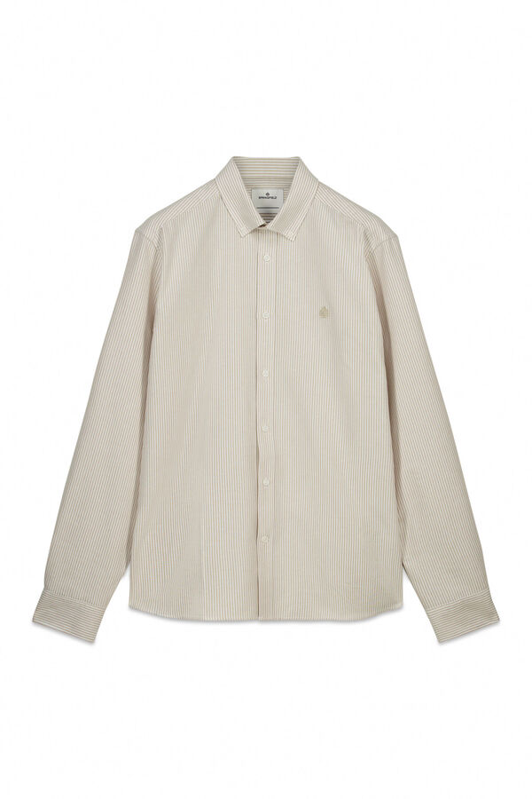 Springfield Camisa oxford &agrave;s riscas sem vincos castanho
