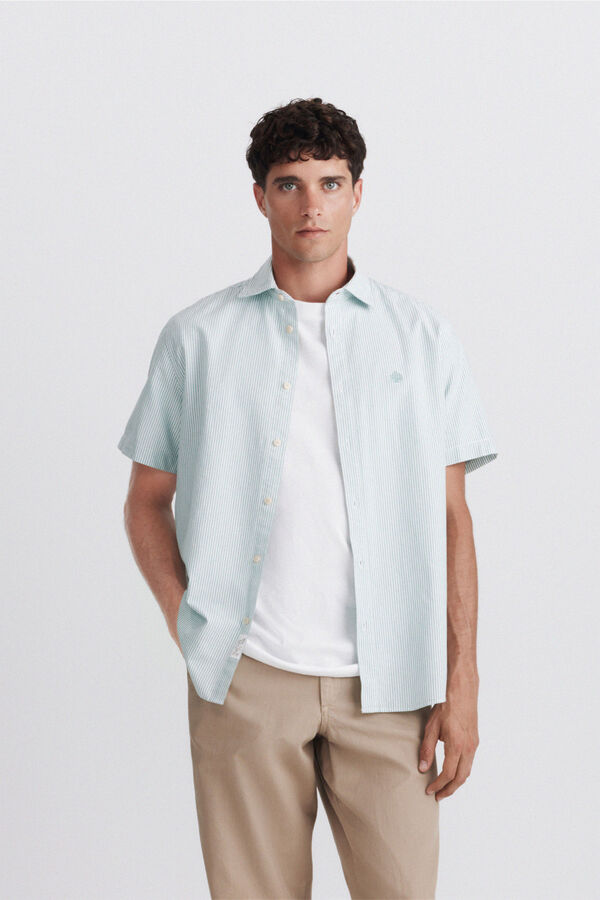 Springfield Camisa de manga curta oxford riscas verde