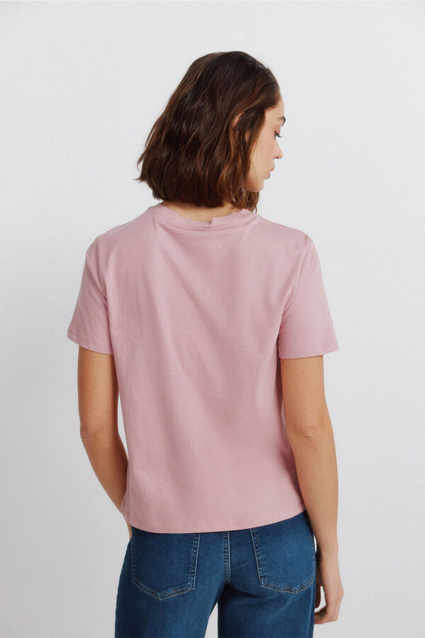 Springfield T-shirt manga curta com tachas rosa