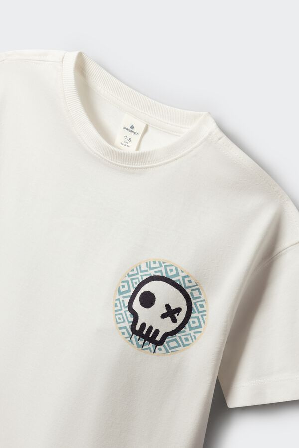 Springfield Kids T-shirt de manga curta com caveira para menino bege