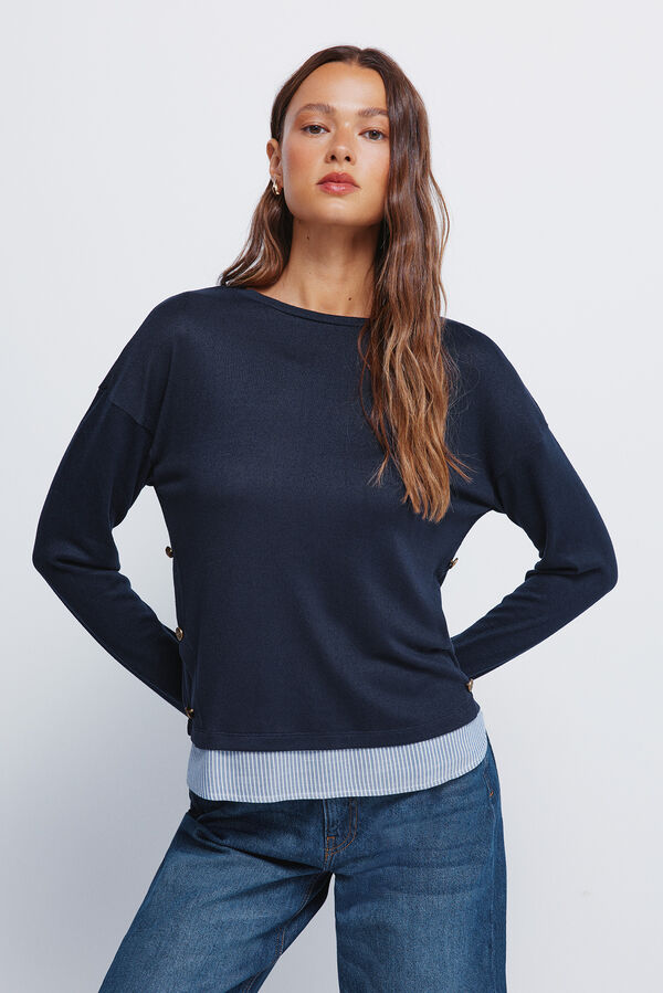 Springfield T-shirt combinada com botões laterais azul