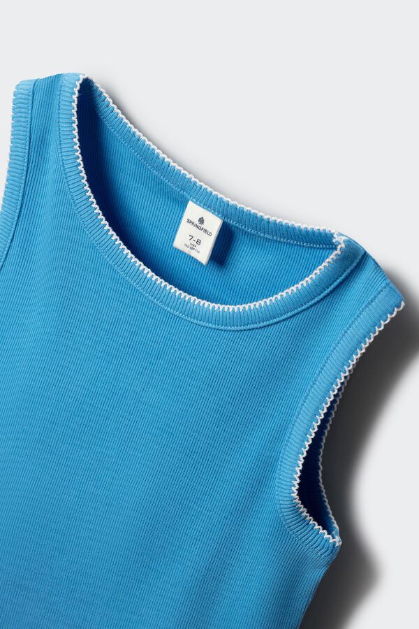 Springfield Kids Top canelado bordado contraste menina azul