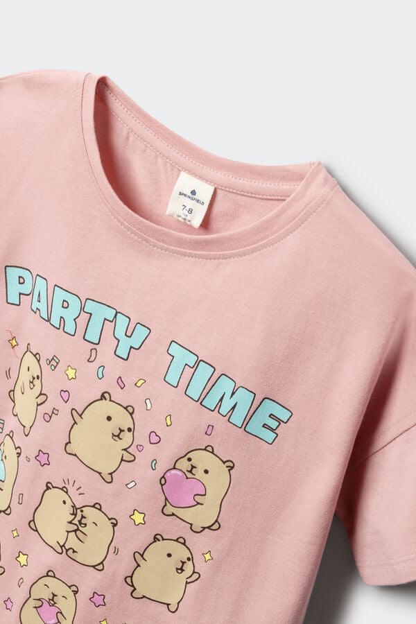 Springfield Kids T-shirt de manga curta capybara party menina rosa
