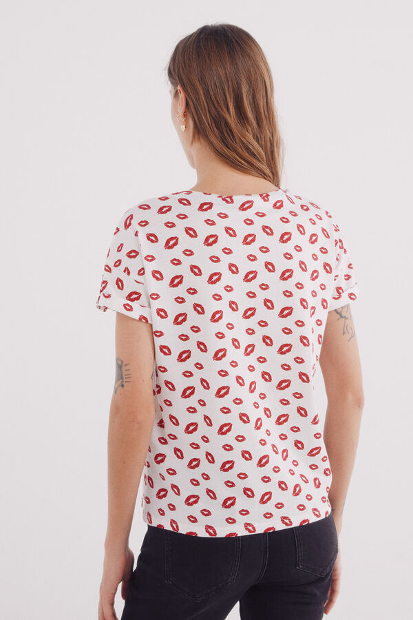 Springfield manga estampada com manga dobrada e alça vermelho
