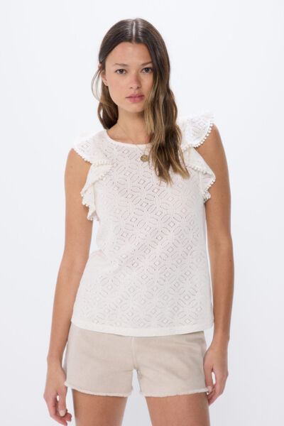 Springfield T-shirt estrutura crochet folhos  branco