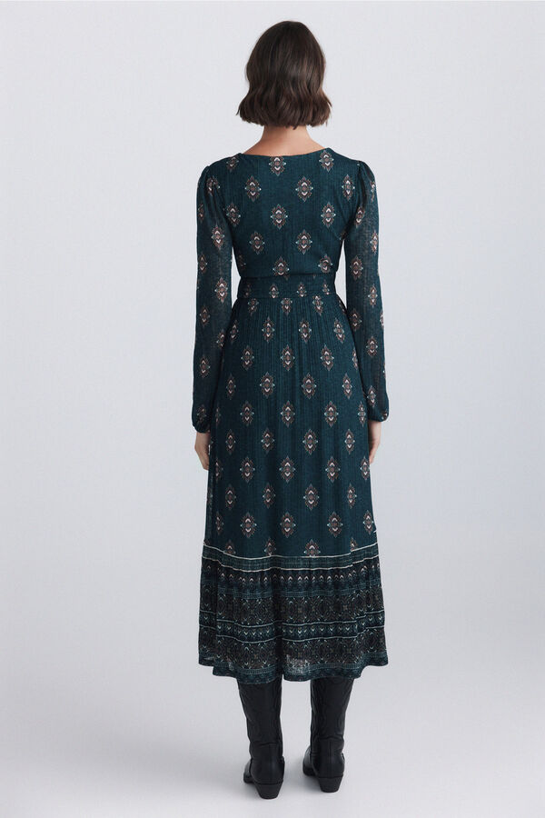 Springfield Vestido midi estampado &eacute;tnico verde