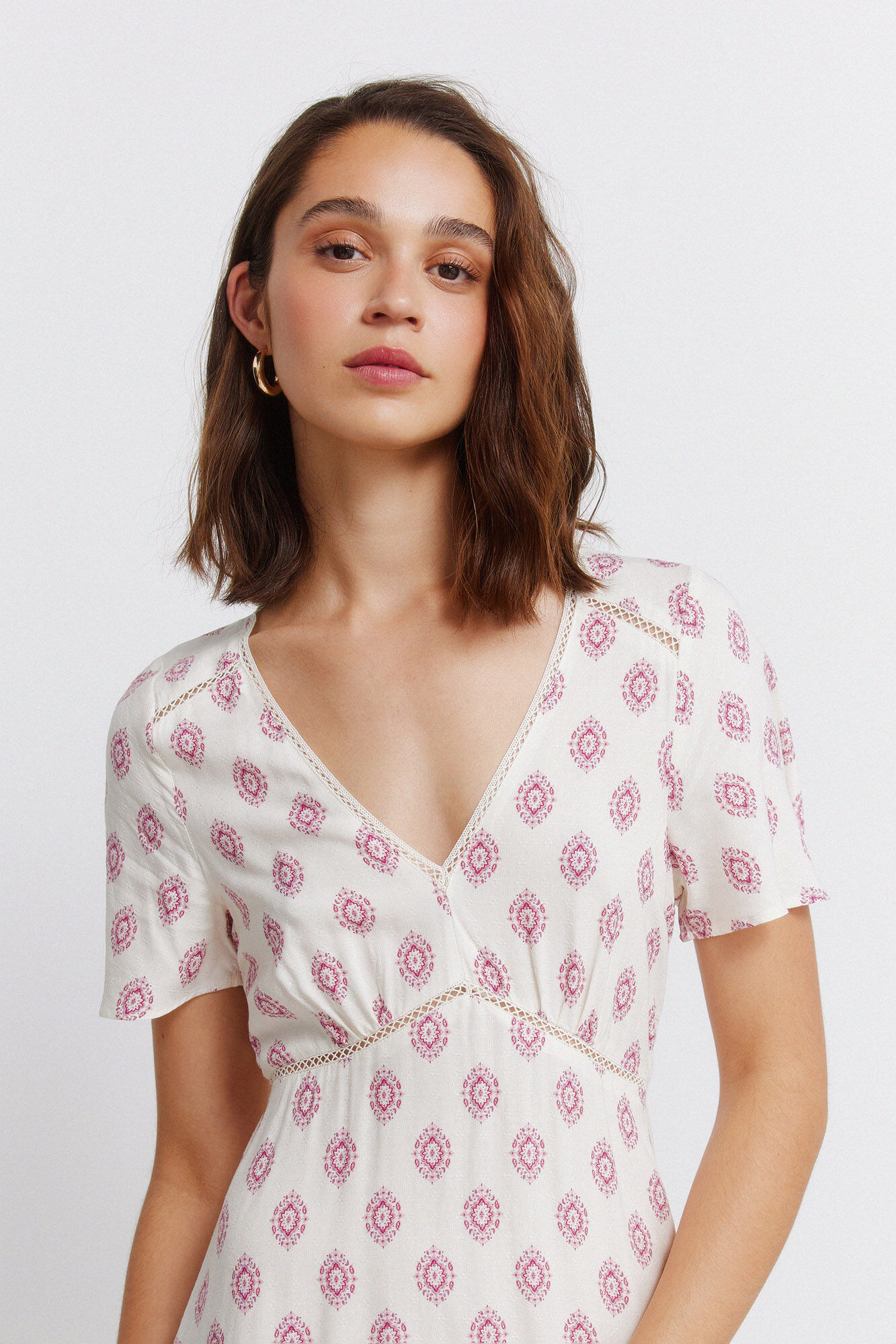 Springfield Vestido midi lace manga corta