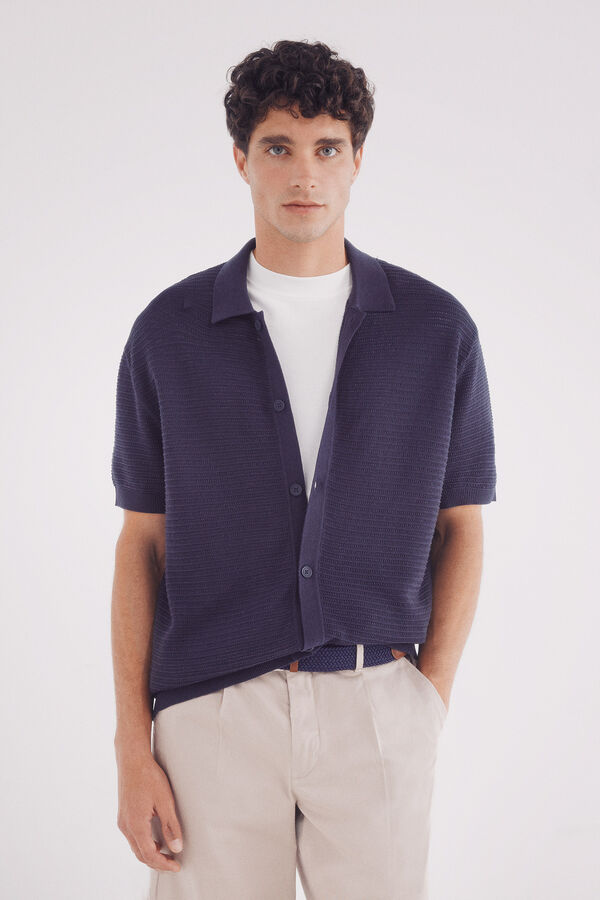 Springfield short sleeve neck polo shirt neck cardigan blue