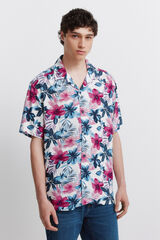 Springfield Camisa de manga curta em viscose estampada azul