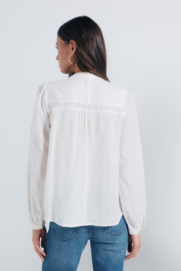 Springfield Blusa lace algodón marrón