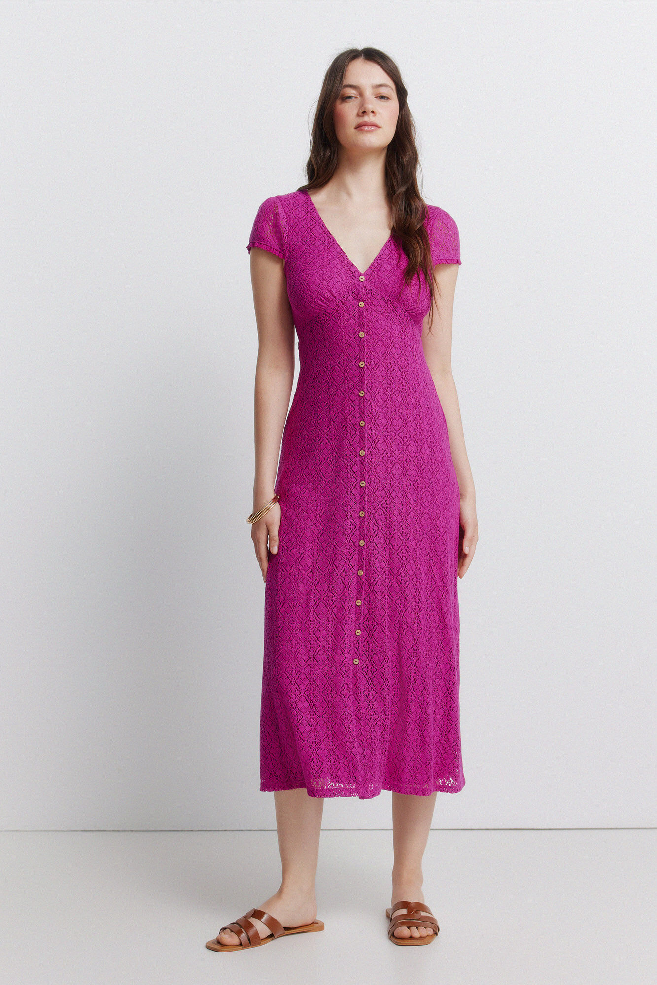 Springfield Vestido midi em crochet com bot&otilde;es