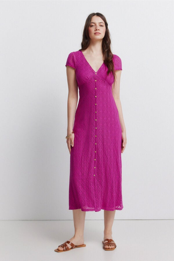 Springfield Vestido midi em crochet com bot&otilde;es rosa