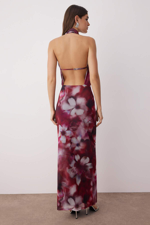 Trendyol Vestido costas abertas estampado castanho