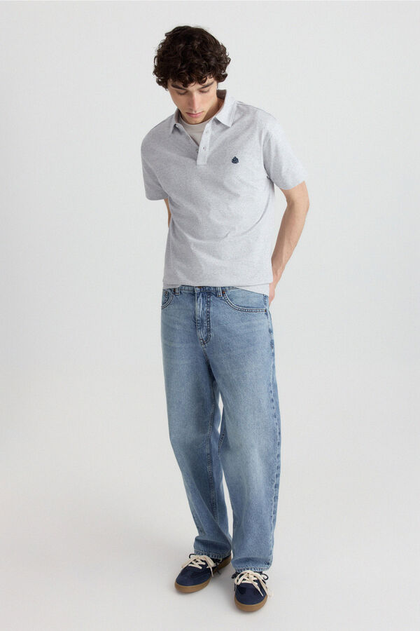 Springfield Polo em malha microrriscas slim fit bege