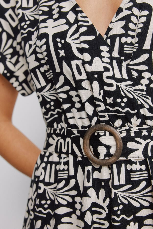 Springfield Vestido cruzado em linho com fivela preto