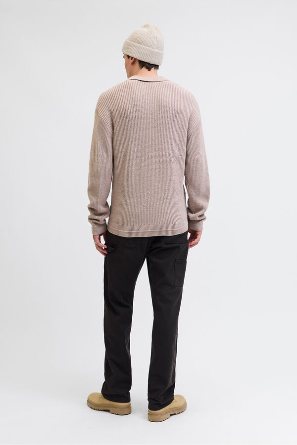 Jack & Jones Polo de malha com gola abotoada cinzento