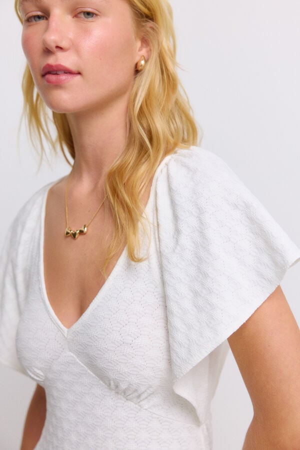 Springfield Vestido midi de al&ccedil;as com folhos branco