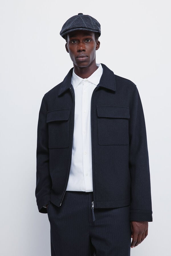 Springfield Blusão camisa de mistura de lã azul