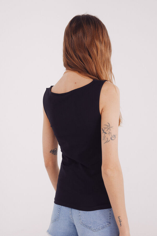 Springfield Camiseta de algodão com decote canoa preto